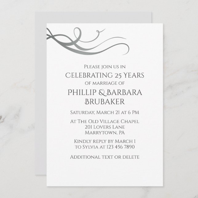 Convites Simple Elegant 25th Wedding Anniversary Party  (Frente/Verso)