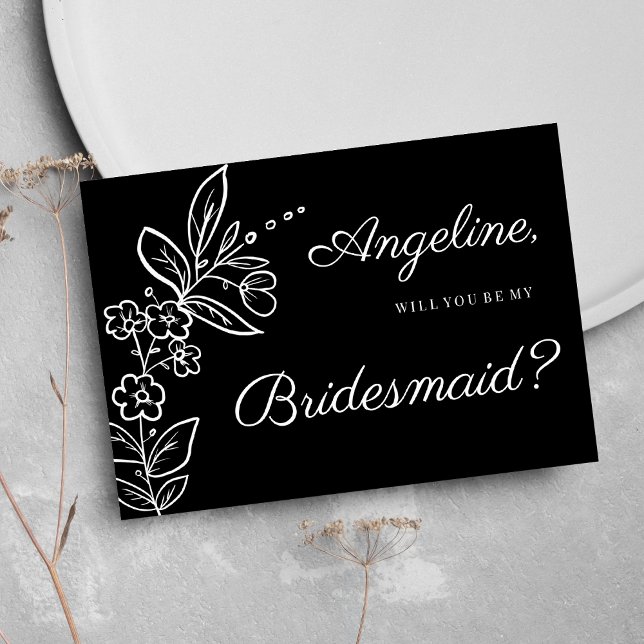 Convites Simple elegant black white floral Bridesmaid (Simple elegant black white floral Bridesmaid )