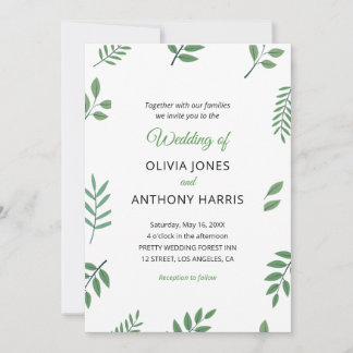 Convites Simple Elegant Botanical Greenery Leaves Wedding 
