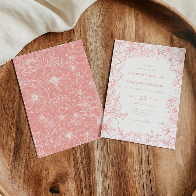 Convites Simple Elegant Dusty Pink Floral Garden Wedding (Criador carregado)