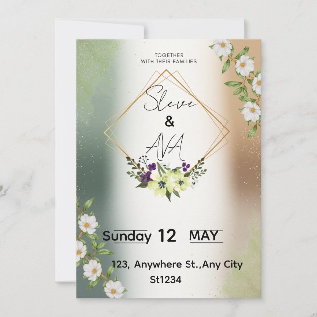 Convites Simple Elegant Floral Wedding Invitation (Frente)