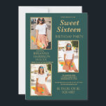 Convites Simple Elegant Green Gold Photo Sweet Sixteen<br><div class="desc">An elegant, simple dark green and gold rectangle Photo Sweet Sixteen Invitations is perfect for any classy and sophisticated ceremony. This exquisite, minimalist luxury design is ideal for the trendy and stylish girl or anyone. On the dark green, a large, standout picture of the birthday girl captures her excitement and...</div>