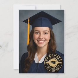 Convites Simple Elegant Round Emblem & Photo Graduation