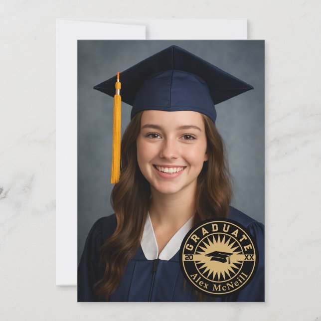 Convites Simple Elegant Round Emblem & Photo Graduation (Frente)
