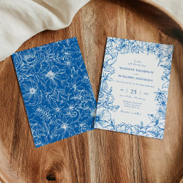 Convites Simple Elegant Royal Blue Floral Garden Wedding