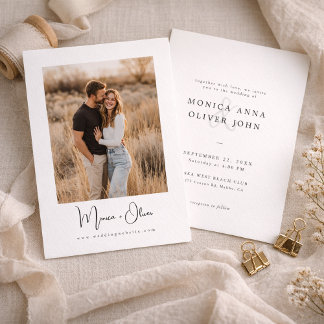 Convites Simple Elegant Script Photo Budget Wedding
