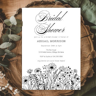 Convites Simple Elegant Wildflowers Bridal Shower