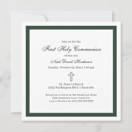 Convites Simple Emerald Green White First Holy Communion 