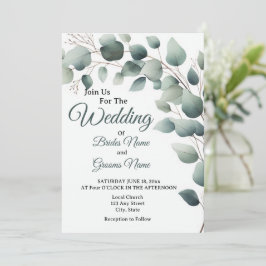 Convites Simple Eucalyptus Wedding Invitation