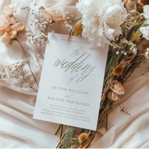 Convites Simple Faux Dourada Calliografia o Casamento de