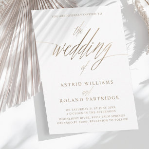 Convites Simple Faux Dourada Calliografia o Casamento de