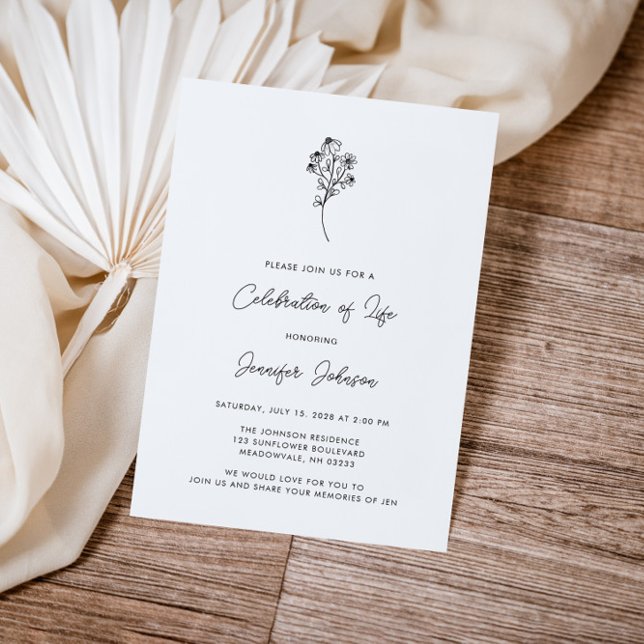 Convites Simple Floral Celebration of Life Funeral (Criador carregado)