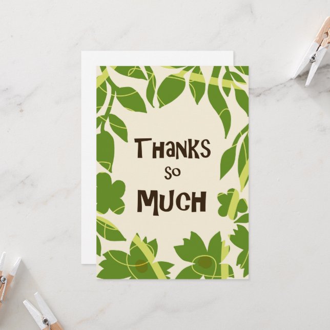 Convites Simple Floral Green leaves Thank You Card (Frente/Verso In Situ)