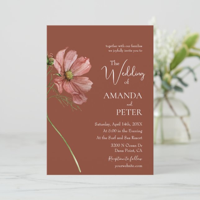 Convites Simple Floral Terracotta Wedding  (Em pé/Frente)