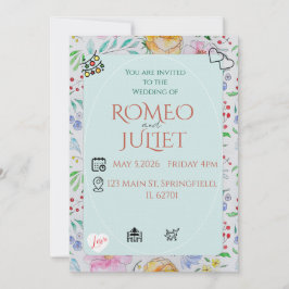 Convites Simple Floral Wedding Invitation watercolor flower