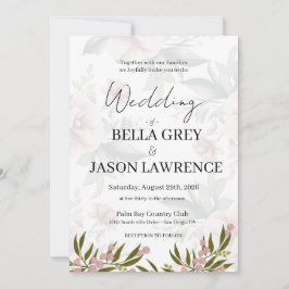 Convites Simple flower Black & White Wedding Invitation