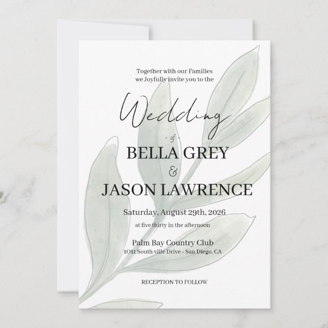 Convites Simple flower Black & White Wedding Invitation (Frente)