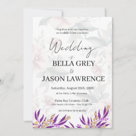 Convites Simple flower Black & White Wedding Invitation
