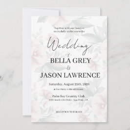 Convites Simple flower Black & White Wedding Invitation