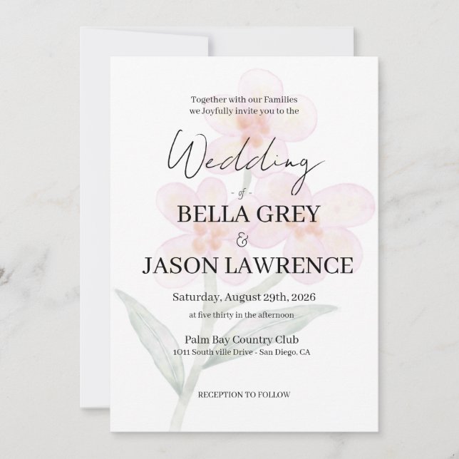 Convites Simple flower Black & White Wedding Invitation (Frente)