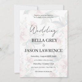 Convites Simple flower Black & White Wedding Invitation