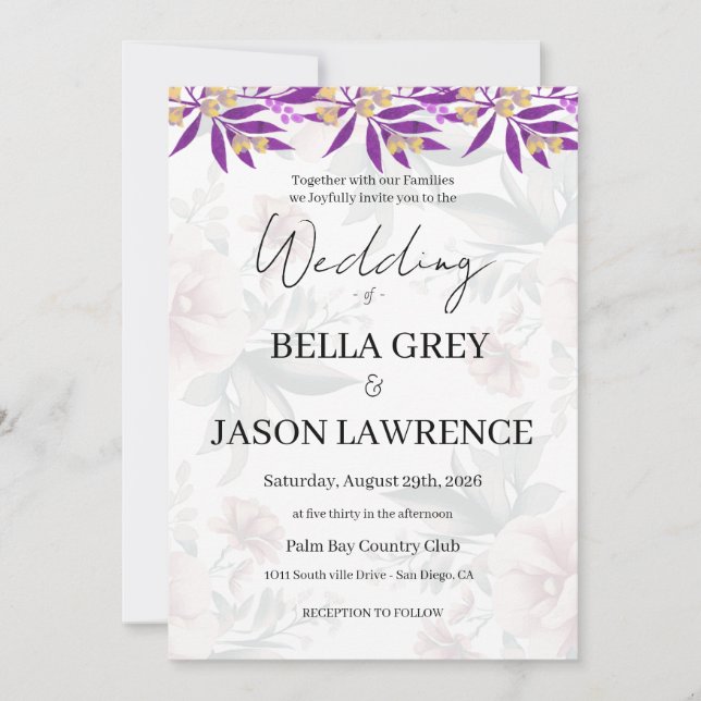 Convites Simple flower Black & White Wedding Invitation (Frente)