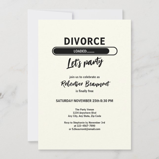 Convites Simple Funny Divorce Loading Support Party (Frente)
