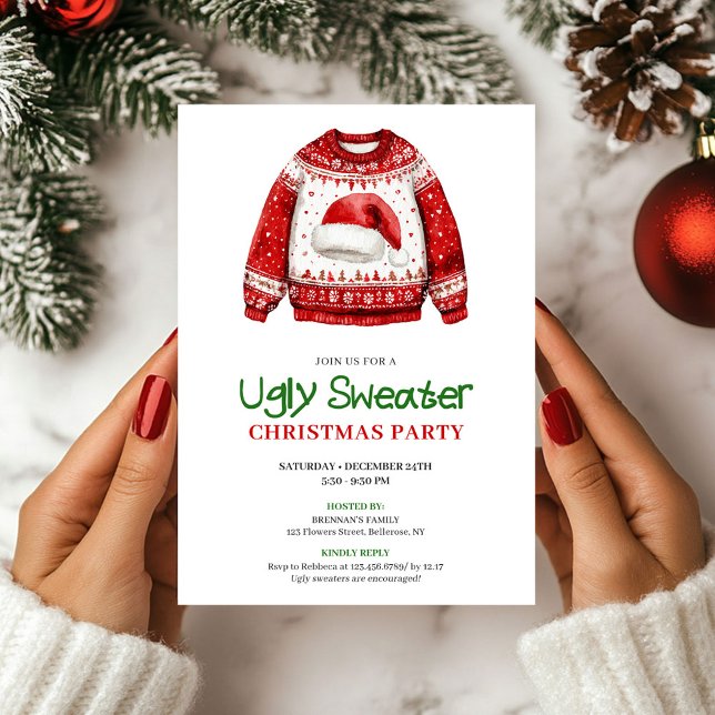 Convites Simple Funny Ugly Sweater Christmas Party (Simple Funny Ugly Sweater Christmas Party)