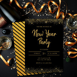 Convites Simple Gold and Black Sparkle New Year Party