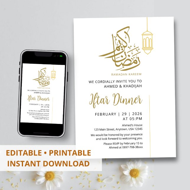 Convites Simple Gold Lantern Minimalist Ramadan Iftar (Criador carregado)