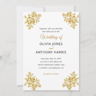 Convites Simple Gold Roses Elegant Modern Floral Wedding 
