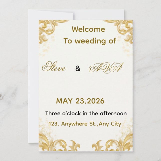 Convites Simple Gold Wedding Invitation – Soft & Elegant Mi (Frente)