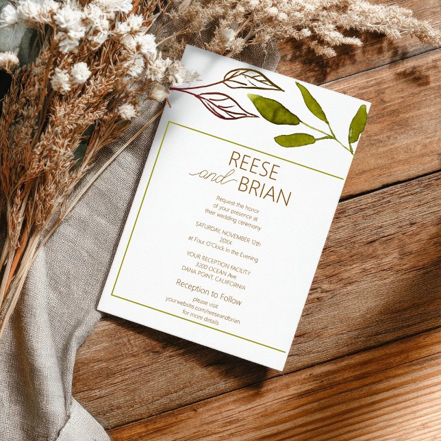 Convites  Simple Green and Brown Nature wedding Invitation (Criador carregado)