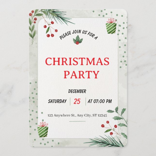 Convites Simple Green Christmas Party Invitation Card (Frente)