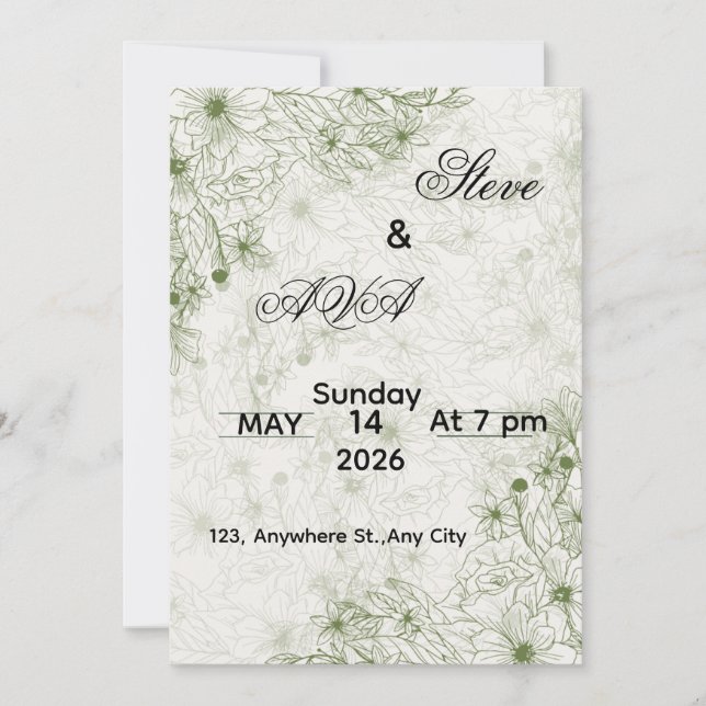 Convites Simple Green Wedding Invitation (Frente)