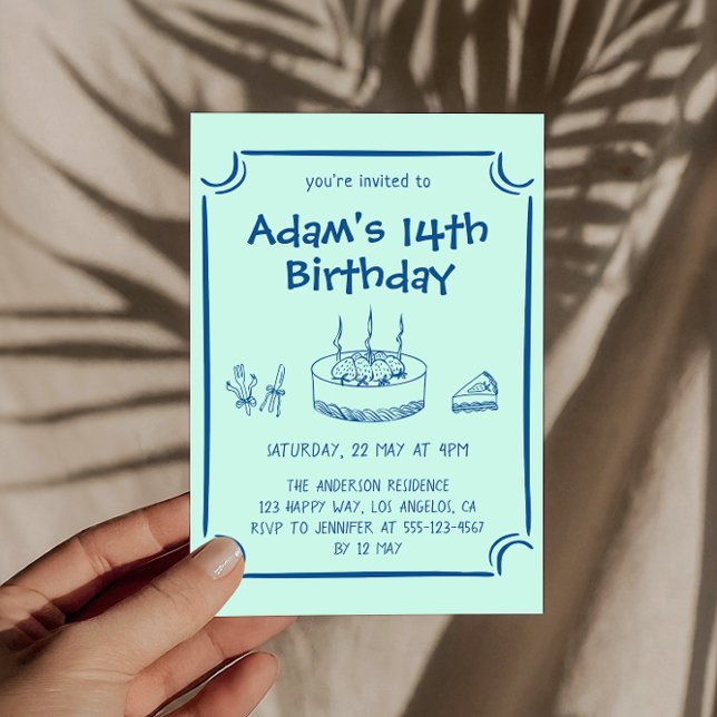 Convites Simple Hand-Drawn Cake 14th Birthday Party         (Criador carregado)