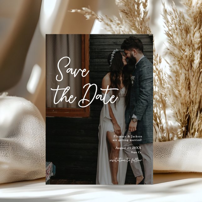 Convites Simple Handwritten Save The Date Wedding Photo (Criador carregado)