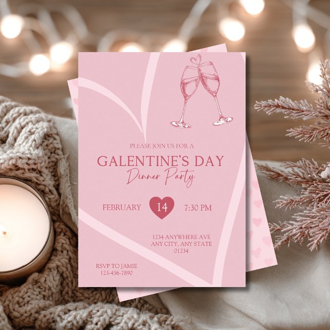Convites Simple Heart Galentine’s Day Dinner Party (Criador carregado)