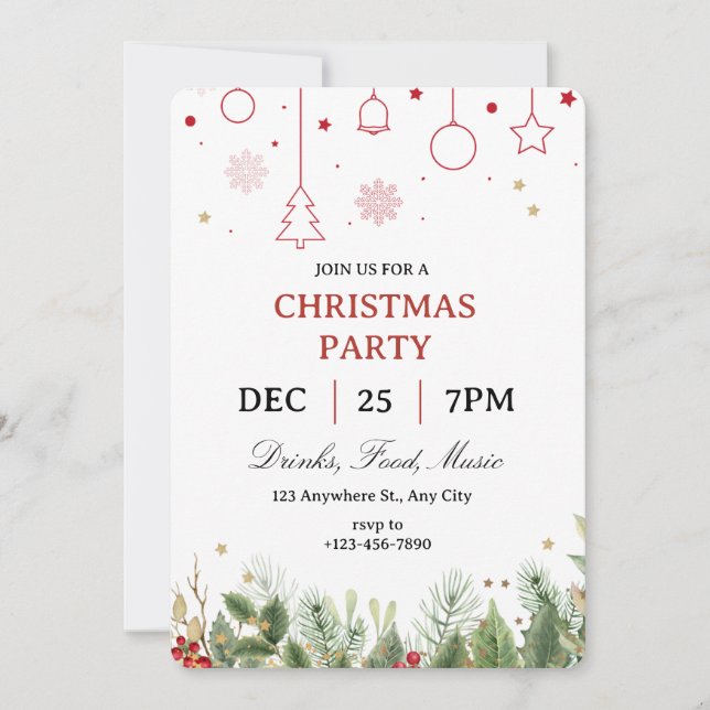 Convites Simple Holly Christmas Party Invitation (Frente)