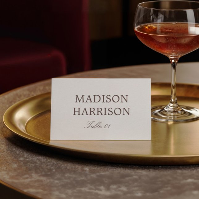 Convites Simple Ivory and Brown Wedding Place Card DIY (Criador carregado)