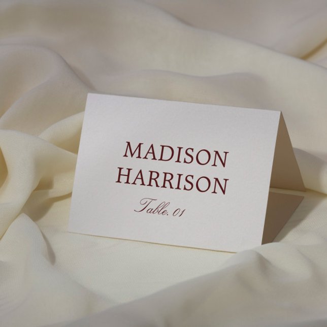 Convites Simple Ivory and Burgundy Wedding Place Card DIY (Criador carregado)