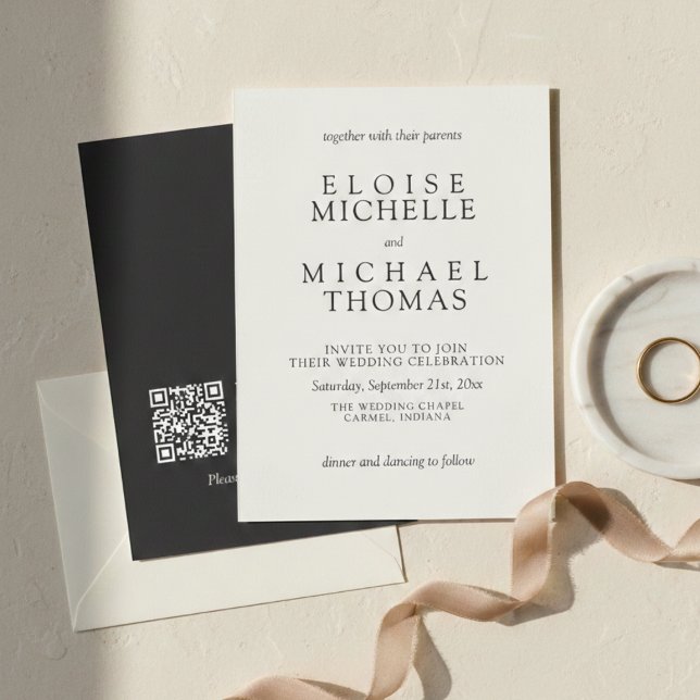 Convites Simple Ivory Classic QR Code Wedding (Simple Ivory Classic QR Code Wedding Invitation)