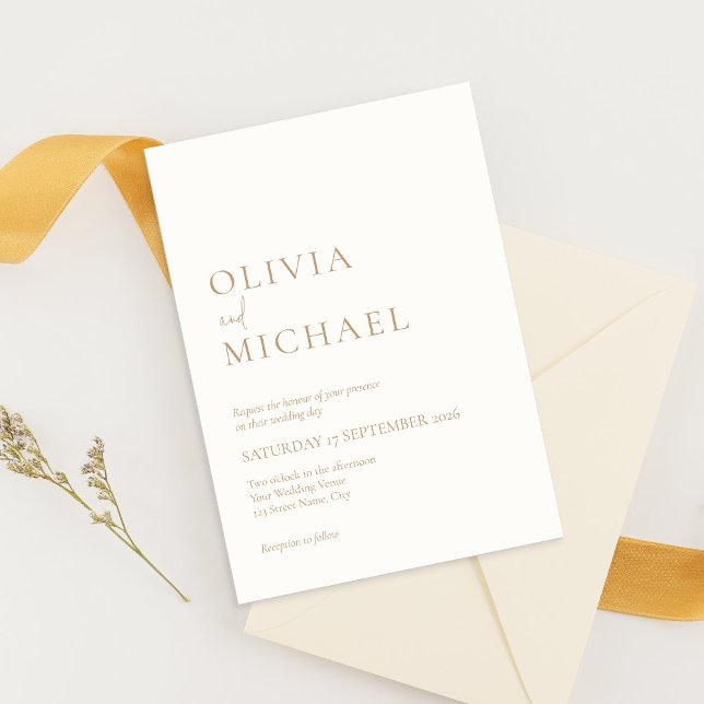 Convites Simple Ivory e Tan Modern Wedding (Criador carregado)