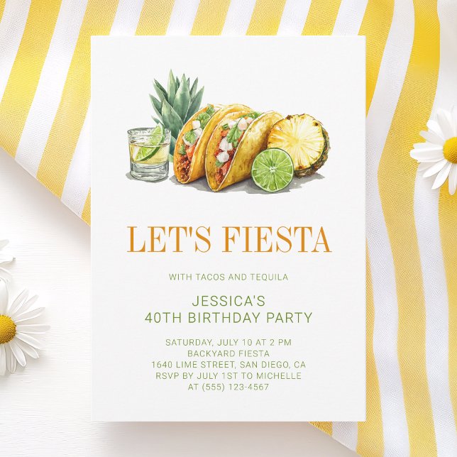 Convites Simple Mexican Tacos Fiesta 40th Birthday Party (Simple Mexican Tacos Fiesta 40th Birthday Party Invitation)