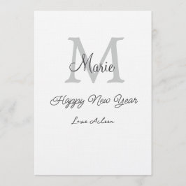 Convites simple minimal happy new year monogram gray name 