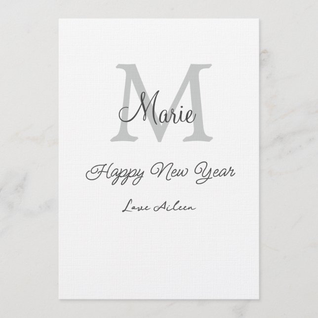 Convites simple minimal happy new year monogram gray name  (Frente)