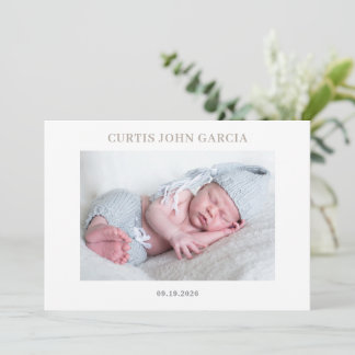 Convites Simple Minimal Taupe Photo Baby Announcement Card