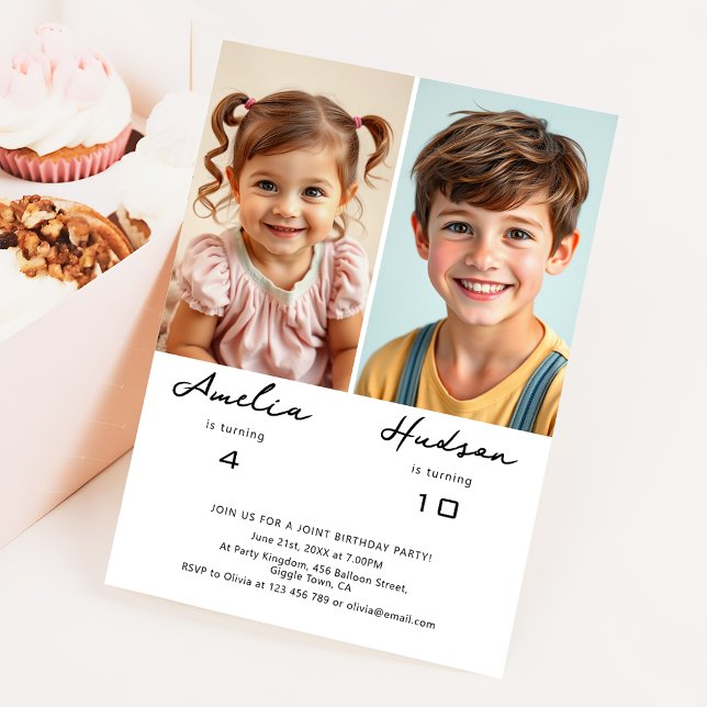 Convites Simple Minimalist Siblings Birthday Party Photo (Criador carregado)