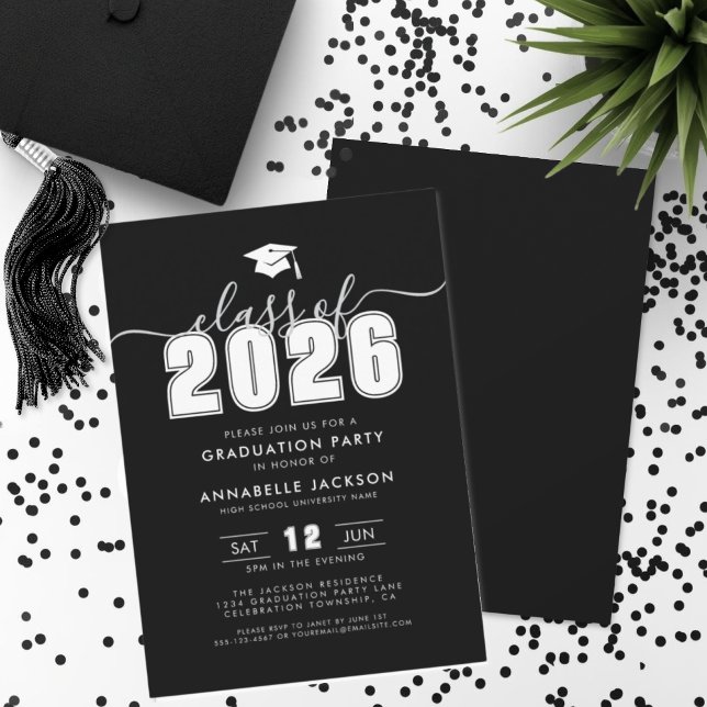 Convites Simple Modern Black Graduation Party (Simple Modern Black Graduation Party Invitation)