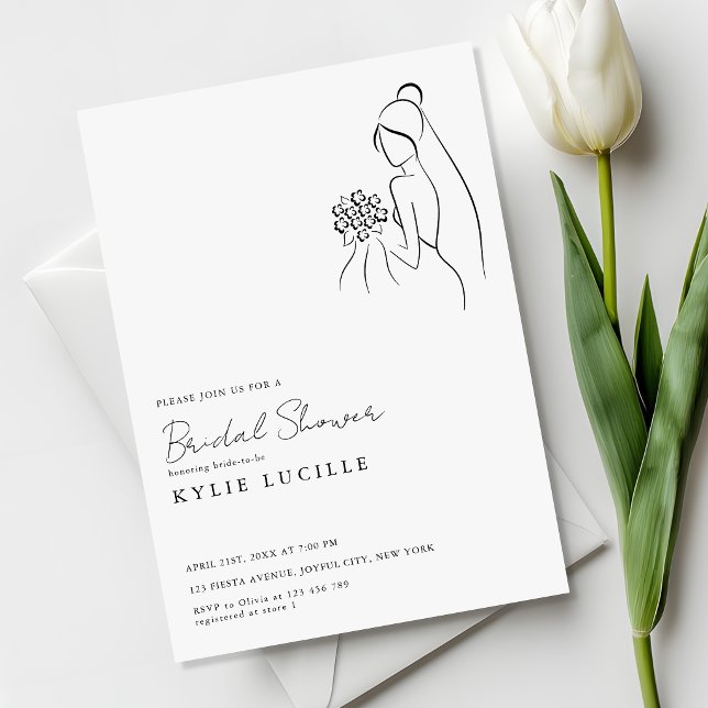 Convites Simple Modern Bride Drawing Bridal Shower (Criador carregado)